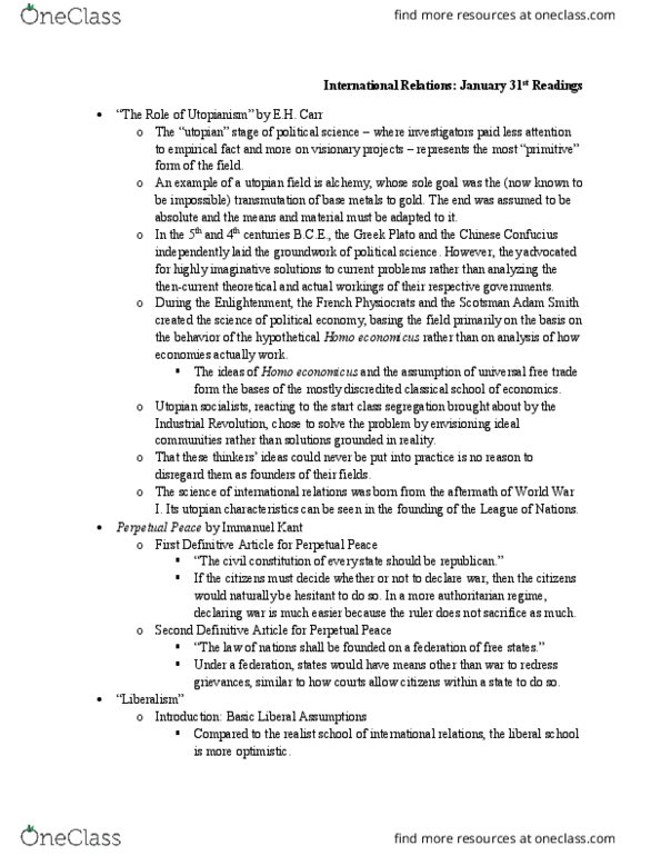 GVPT 200 Chapter Notes - Chapter January 31 Readings: Transnationalism, Jeremy Bentham, Complex Interdependence thumbnail